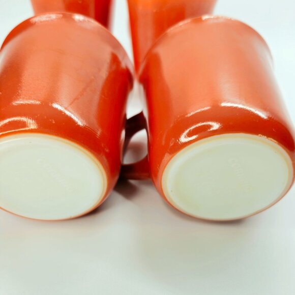VTG Set 4 Corning Pyrex BURNT ORANGE & WHITE 10 oz Coffee Mugs w/D-Handle - Picture 7 of 8